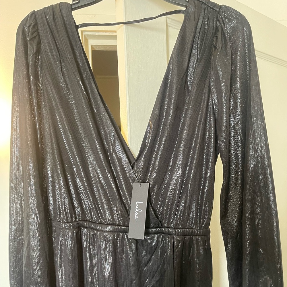 Black shiny long dress from lulus .